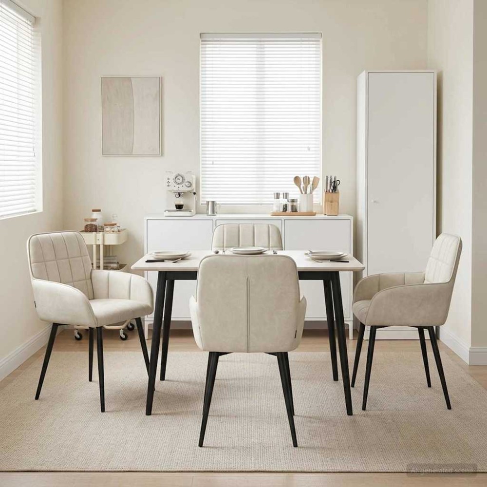 vidaXL Καρέκλες φαγητού 4 τμχ. Βελούδο Κρεμ 57 x 50 x 85 εκ.
