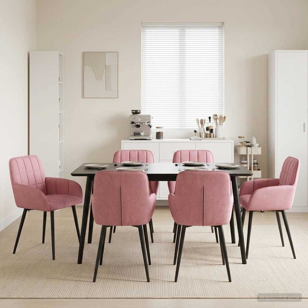 vidaXL Καρέκλες φαγητού 6 τμχ. Βελούδο Ροζ 57 x 50 x 85 εκ.