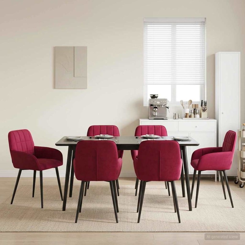 vidaXL Καρέκλες φαγητού 6 τμχ. Βελούδο Κόκκινο 57 x 50 x 85 εκ.
