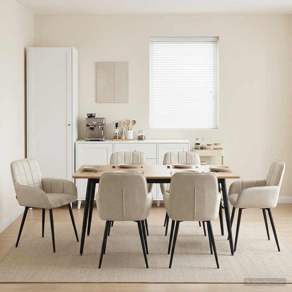 vidaXL Καρέκλες φαγητού 6 τμχ. Βελούδο Κρεμ 57 x 50 x 85 εκ.