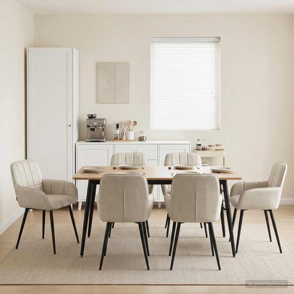 vidaXL Καρέκλες φαγητού 6 τμχ. Βελούδο Κρεμ 57 x 50 x 85 εκ.