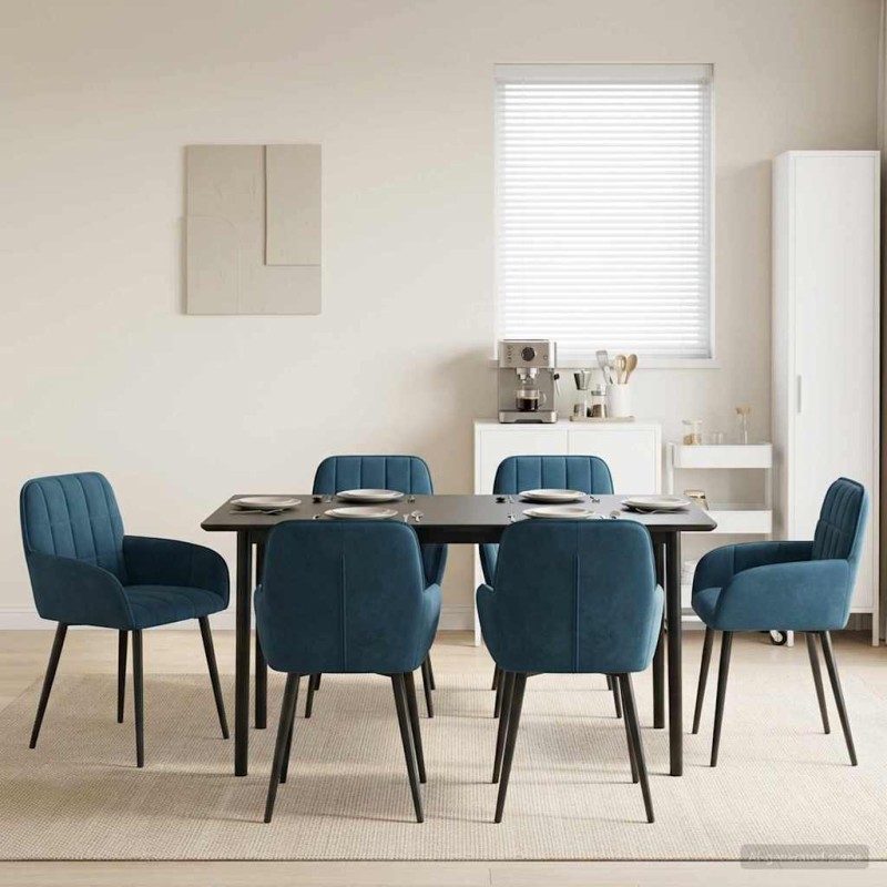 vidaXL Καρέκλες φαγητού 6 τμχ. Βελούδο Μπλε 57 x 50 x 85 εκ.