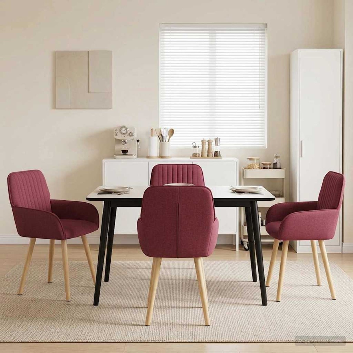 vidaXL Καρέκλες φαγητού 4 τμχ. Ύφασμα Κόκκινο 56,5 x 50 x 87,5 εκ.