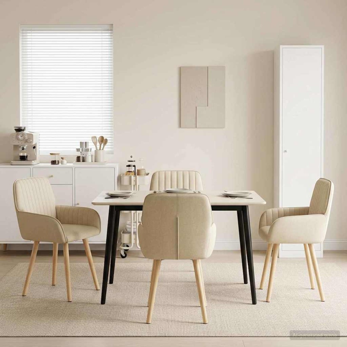 vidaXL Καρέκλες φαγητού 4 τμχ. Ύφασμα Κρεμ 56,5 x 50 x 87,5 εκ.