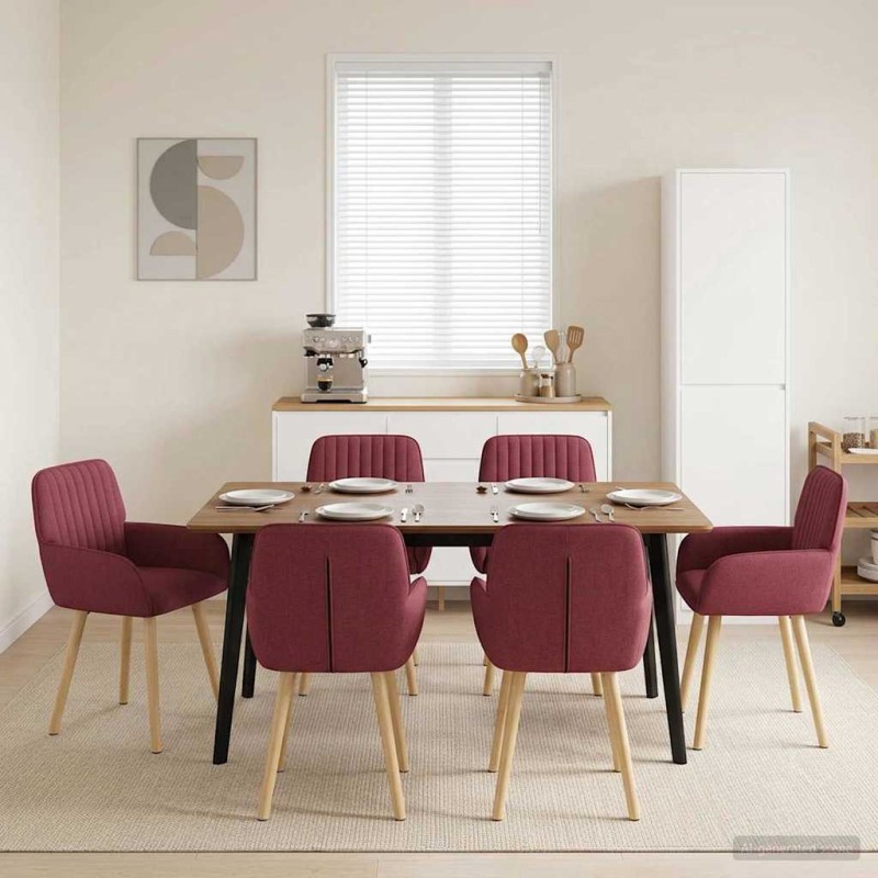 vidaXL Καρέκλες φαγητού 6 τμχ. Ύφασμα Κόκκινο 56,5 x 50 x 87,5 εκ.