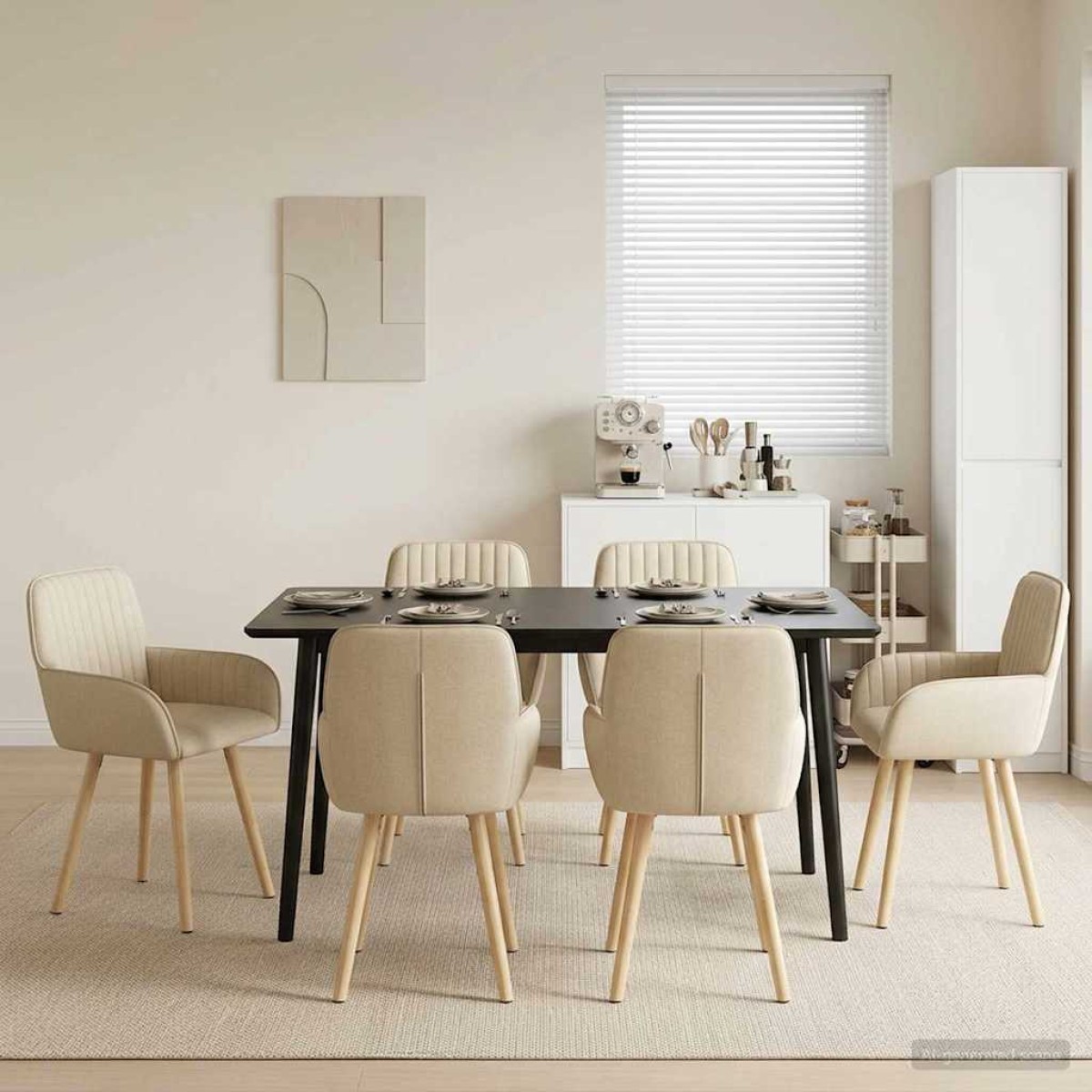 vidaXL Καρέκλες φαγητού 6 τμχ. Ύφασμα Κρεμ 56,5 x 50 x 87,5 εκ.