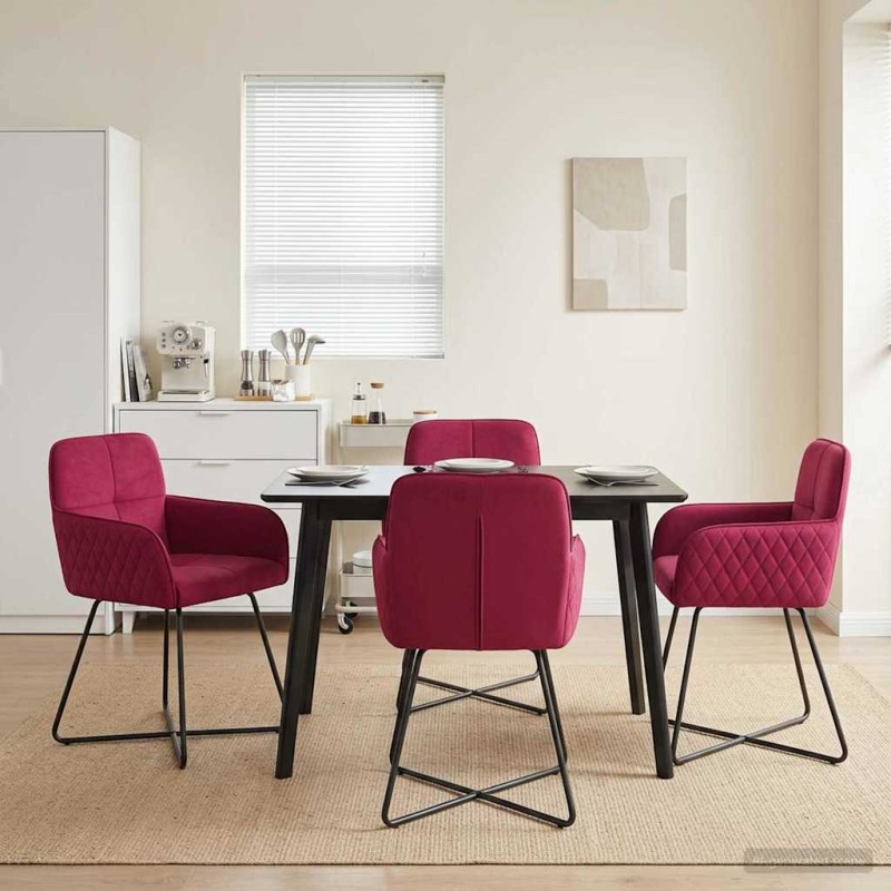 vidaXL Καρέκλες φαγητού 4 τμχ. Βελούδο Κόκκινο 59 x 56,5 x 86 εκ.