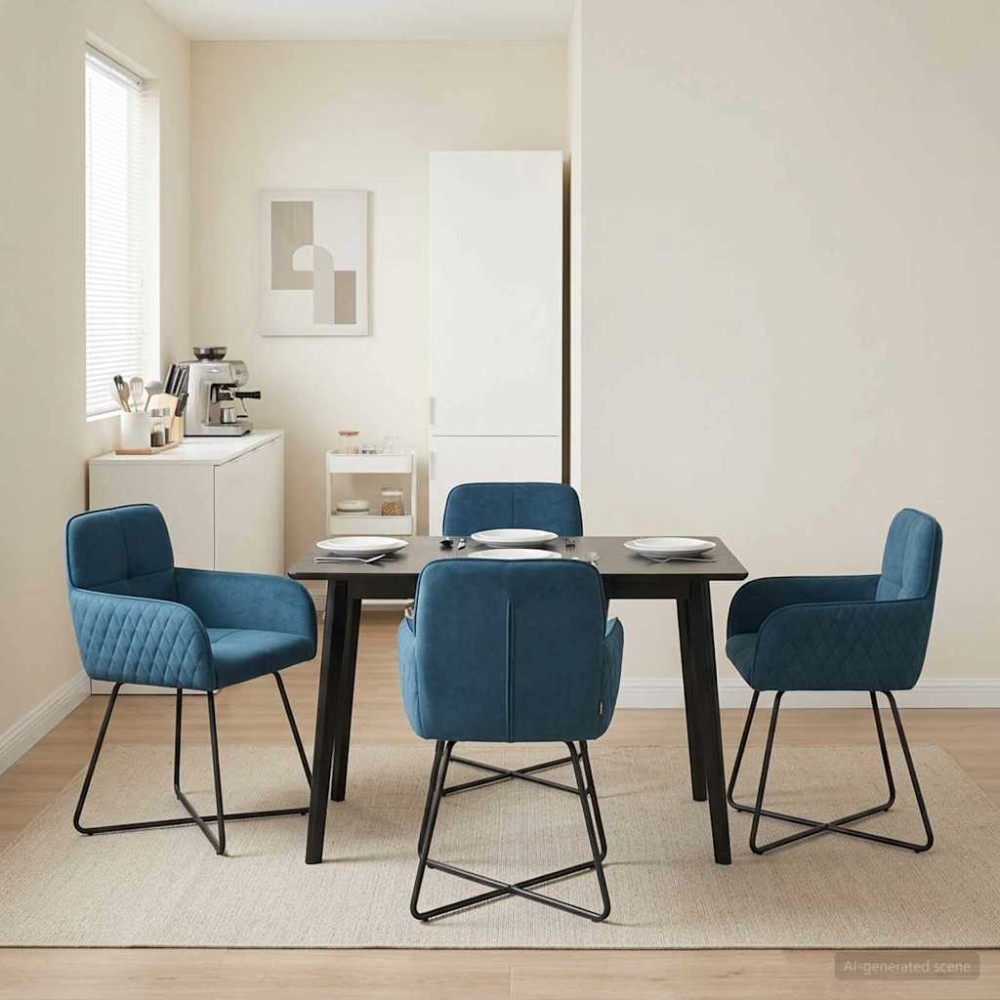 vidaXL Καρέκλες φαγητού 4 τμχ. Βελούδο Μπλε 59 x 56,5 x 86 εκ.