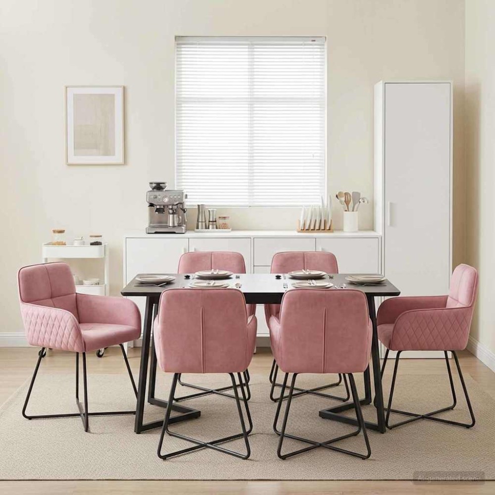 vidaXL Καρέκλες φαγητού 6 τμχ. Βελούδο Ροζ 59 x 56,5 x 86 εκ.