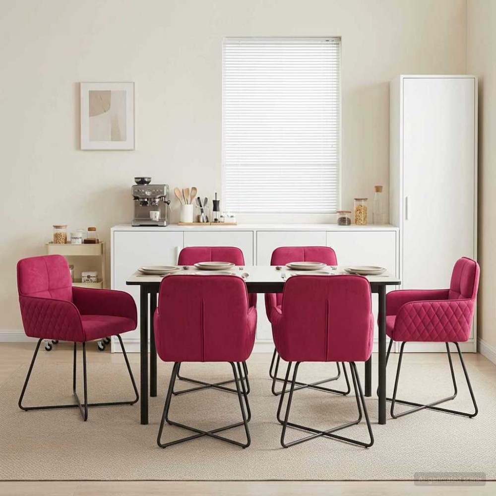 vidaXL Καρέκλες φαγητού 6 τμχ. Βελούδο Κόκκινο 59 x 56,5 x 86 εκ.