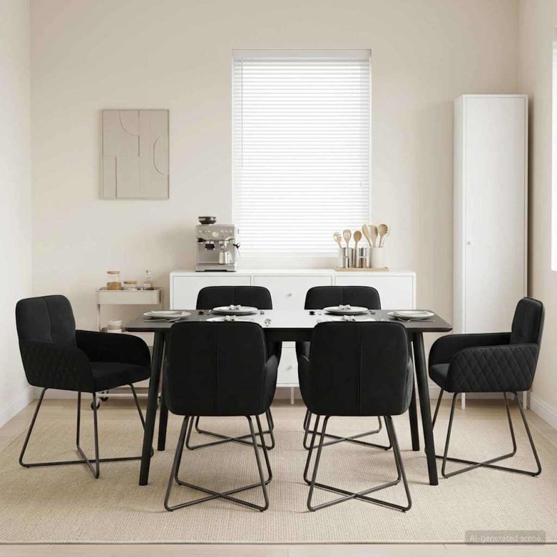 vidaXL Καρέκλες φαγητού 6 τμχ. Βελούδο Μαύρο 59 x 56,5 x 86 εκ.