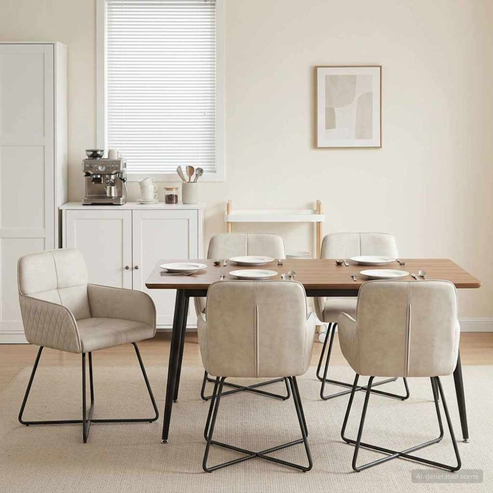 vidaXL Καρέκλες φαγητού 6 τμχ. Βελούδο Κρεμ 59 x 56,5 x 86 εκ.