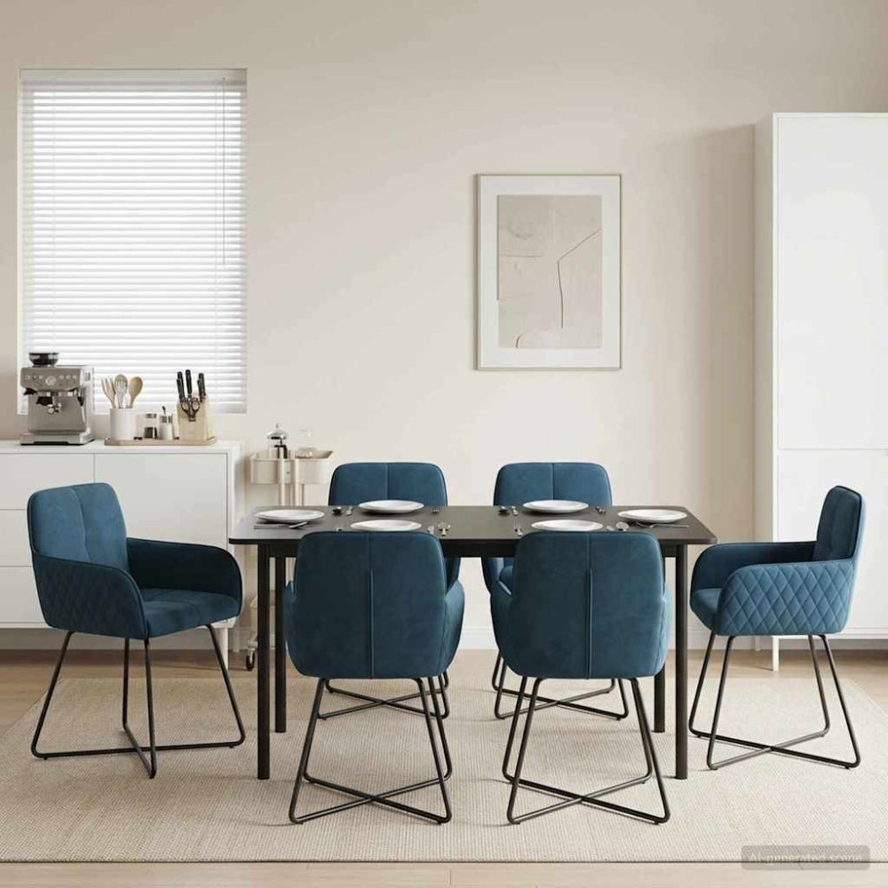 vidaXL Καρέκλες φαγητού 6 τμχ. Βελούδο Μπλε 59 x 56,5 x 86 εκ.