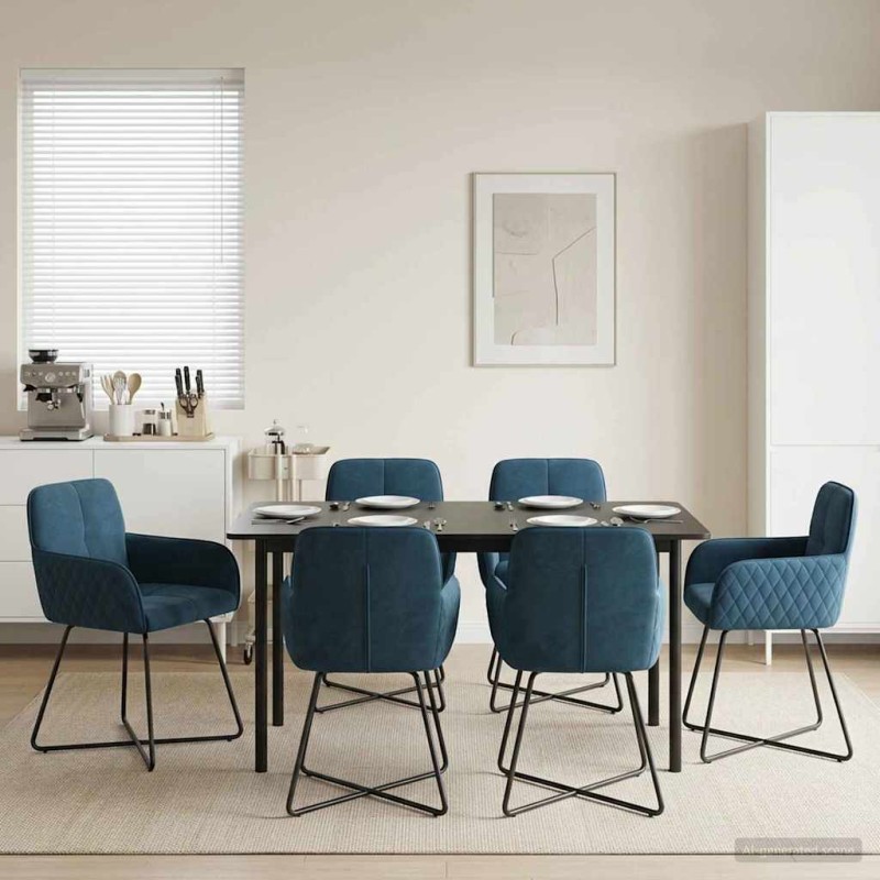 vidaXL Καρέκλες φαγητού 6 τμχ. Βελούδο Μπλε 59 x 56,5 x 86 εκ.