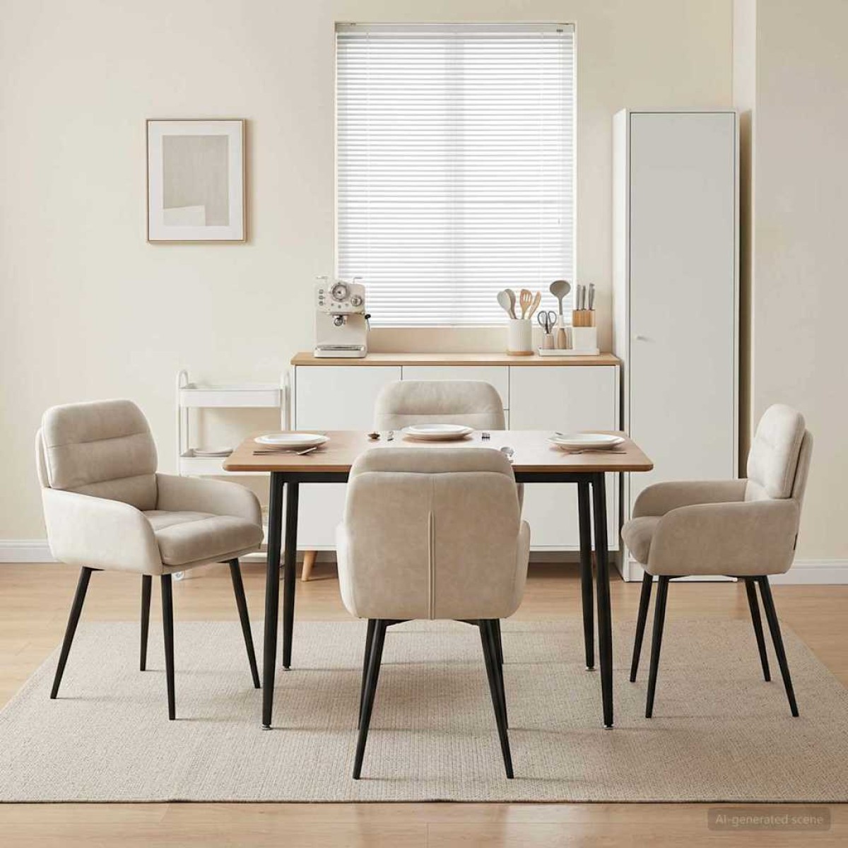 vidaXL Καρέκλες φαγητού 4 τμχ. Βελούδο Κρεμ 59 x 59,5 x 90 εκ