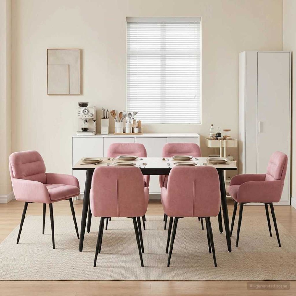 vidaXL Καρέκλες φαγητού 6 τμχ. Βελούδο Ροζ 59 x 59,5 x 90 εκ