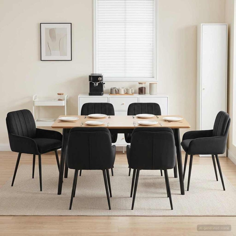 vidaXL Καρέκλες φαγητού 6 τμχ. Βελούδο Μαύρο 59 x 59,5 x 90 εκ