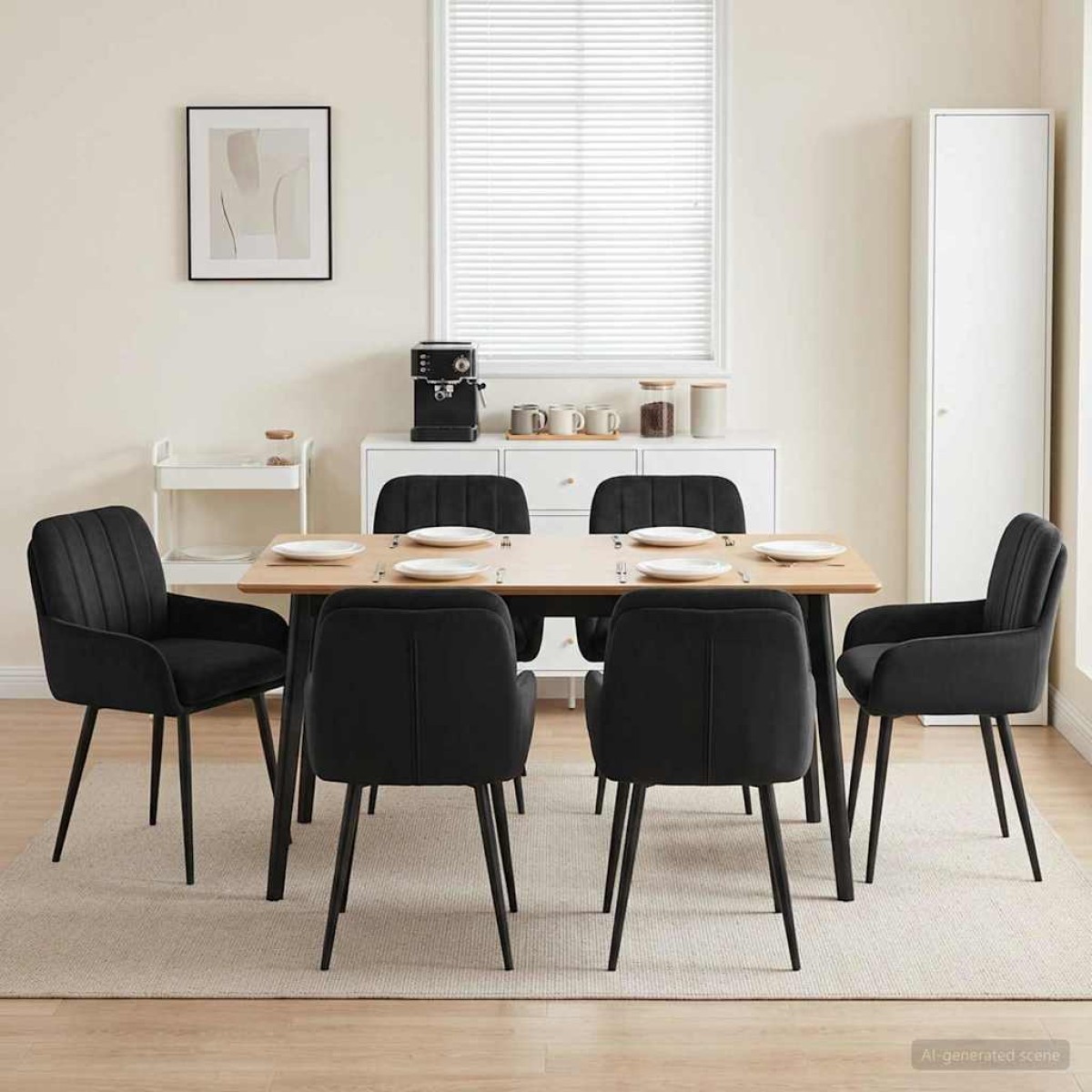 vidaXL Καρέκλες φαγητού 6 τμχ. Βελούδο Μαύρο 59 x 59,5 x 90 εκ