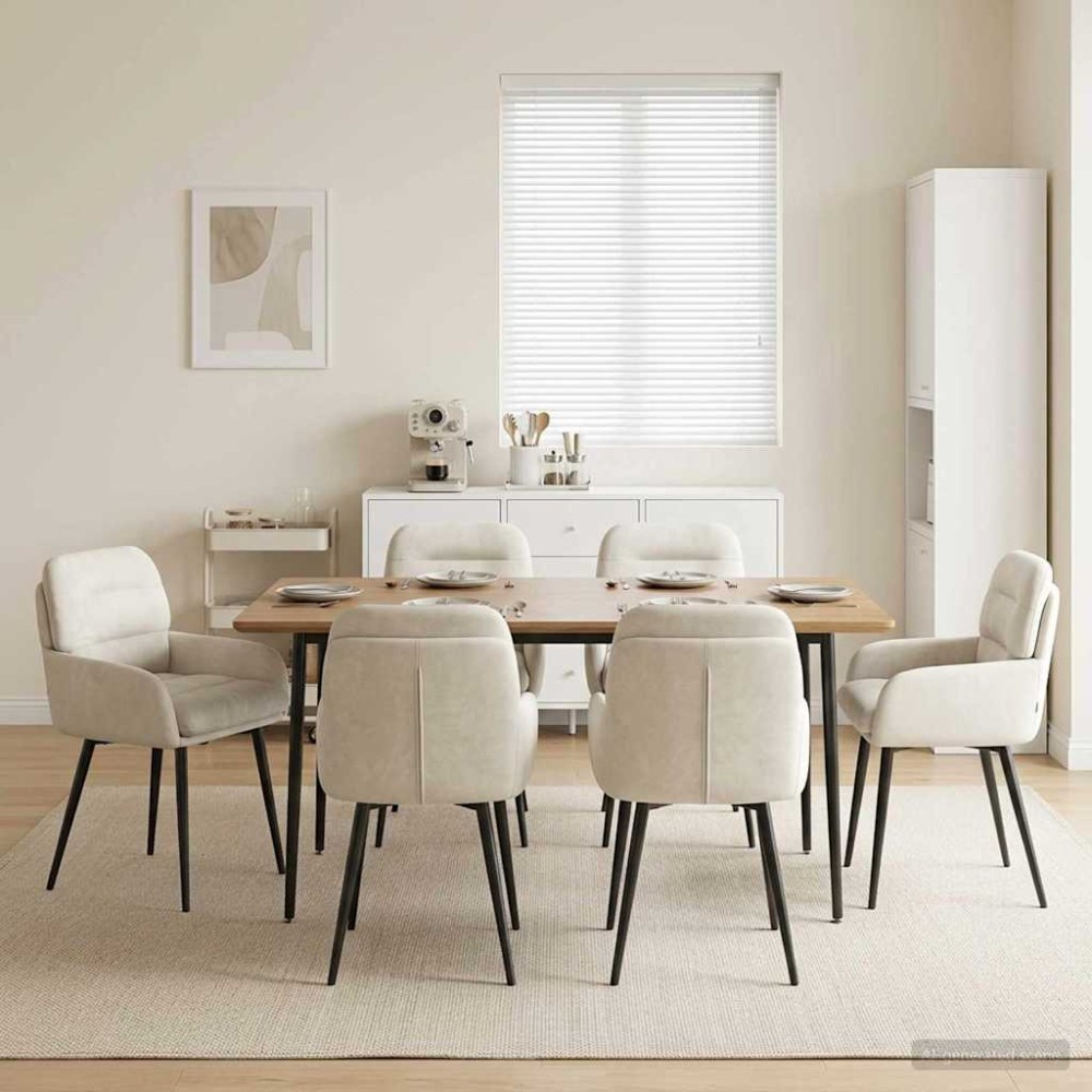 vidaXL Καρέκλες φαγητού 6 τμχ. Βελούδο Κρεμ 59 x 59,5 x 90 εκ