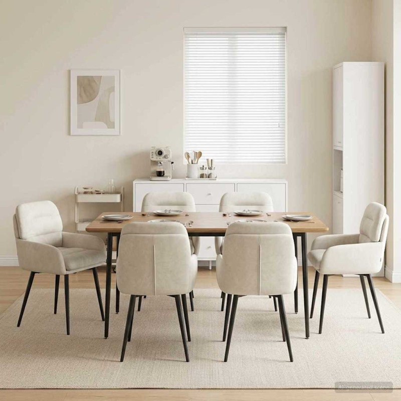 vidaXL Καρέκλες φαγητού 6 τμχ. Βελούδο Κρεμ 59 x 59,5 x 90 εκ