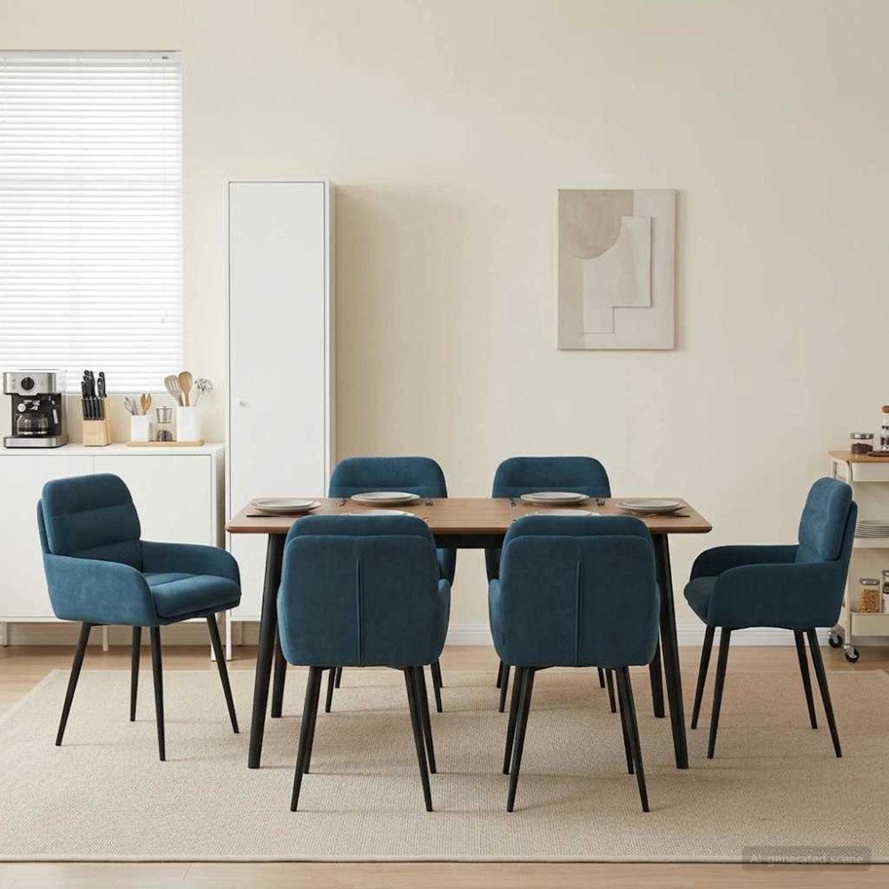 vidaXL Καρέκλες φαγητού 6 τμχ. Βελούδο Μπλε 59 x 59,5 x 90 εκ