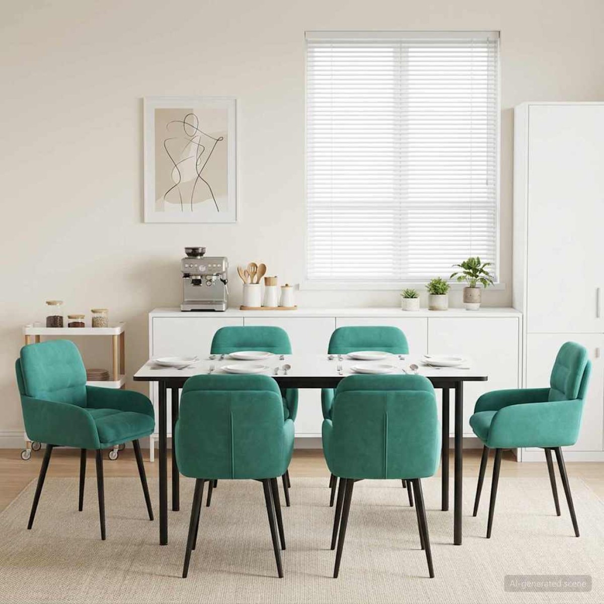 vidaXL Καρέκλες φαγητού 6 τμχ. Βελούδο Τιρκουάζ 59 x 59,5 x 90 εκ