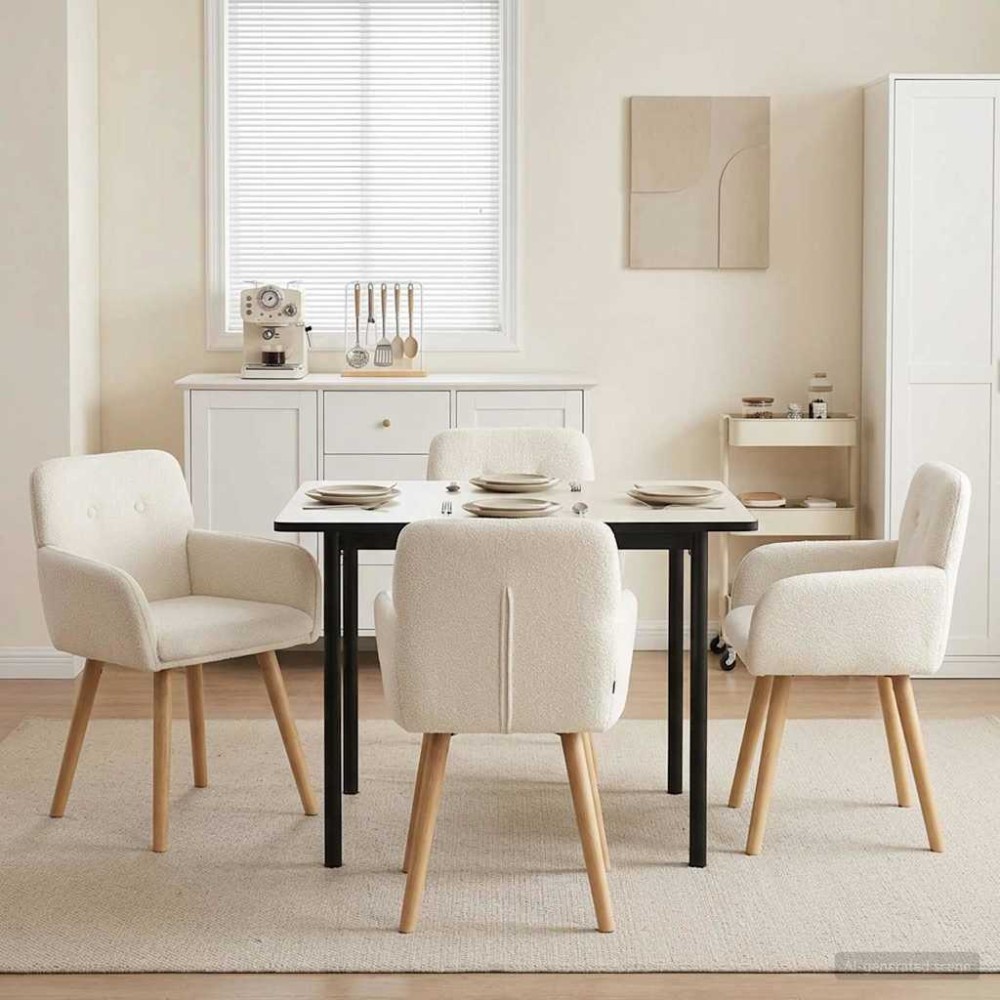 vidaXL Καρέκλες φαγητού 4 τμχ. Μπουκλέ Κρεμ 59 x 57 x 85 εκ.