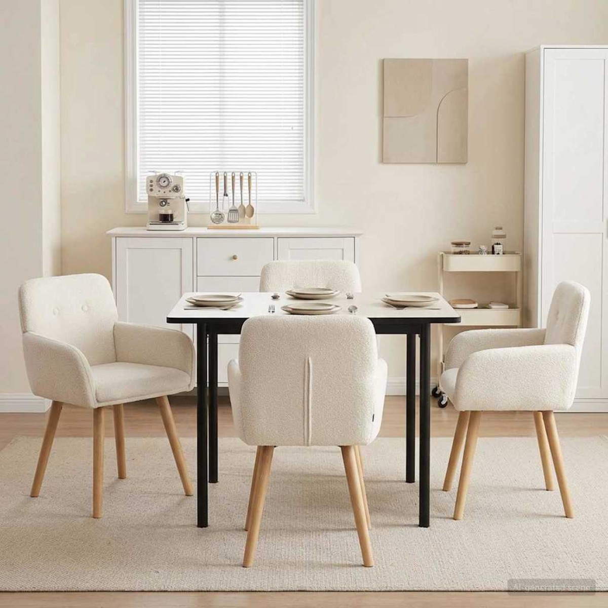 vidaXL Καρέκλες φαγητού 4 τμχ. Μπουκλέ Κρεμ 59 x 57 x 85 εκ.