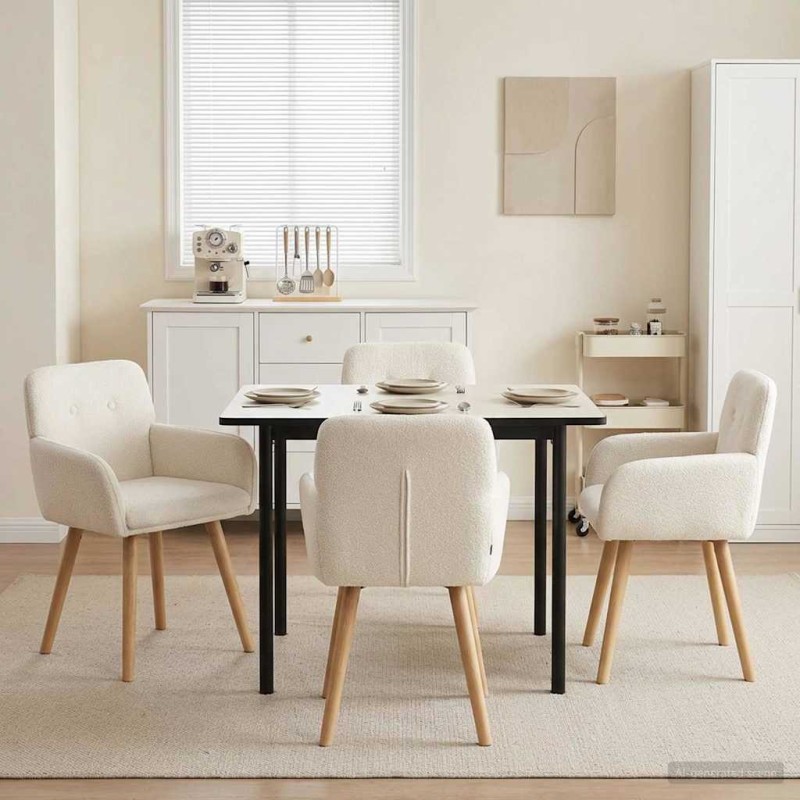 vidaXL Καρέκλες φαγητού 4 τμχ. Μπουκλέ Κρεμ 59 x 57 x 85 εκ.