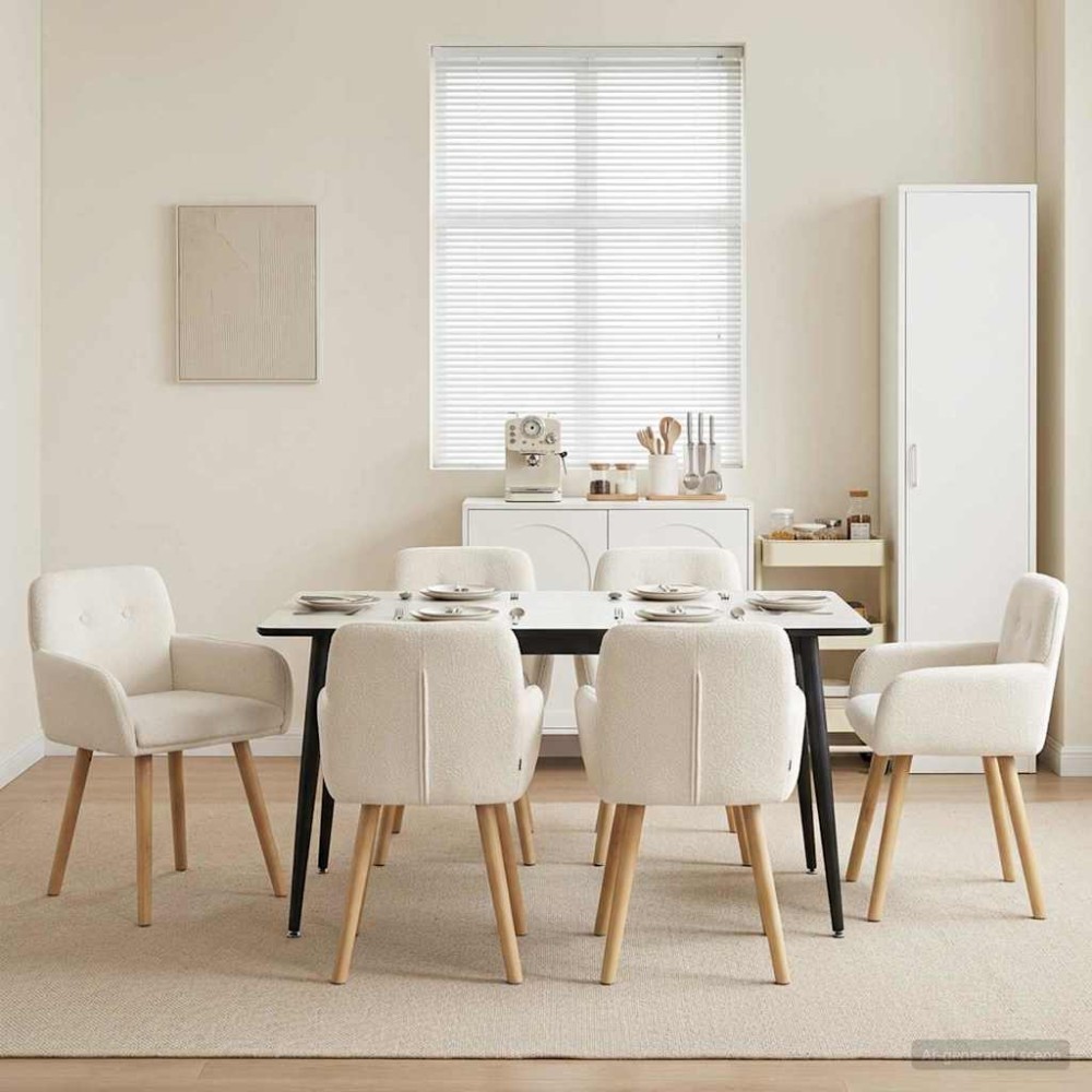 vidaXL Καρέκλες φαγητού 6 τμχ. Μπουκλέ Κρεμ 59 x 57 x 85 εκ.