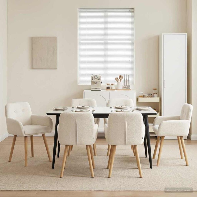 vidaXL Καρέκλες φαγητού 6 τμχ. Μπουκλέ Κρεμ 59 x 57 x 85 εκ.