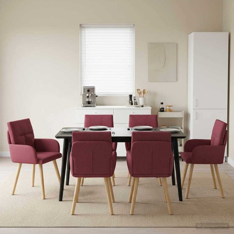 vidaXL Καρέκλες φαγητού 6 τμχ. Ύφασμα Κόκκινο 60 x 56 x 96 εκ