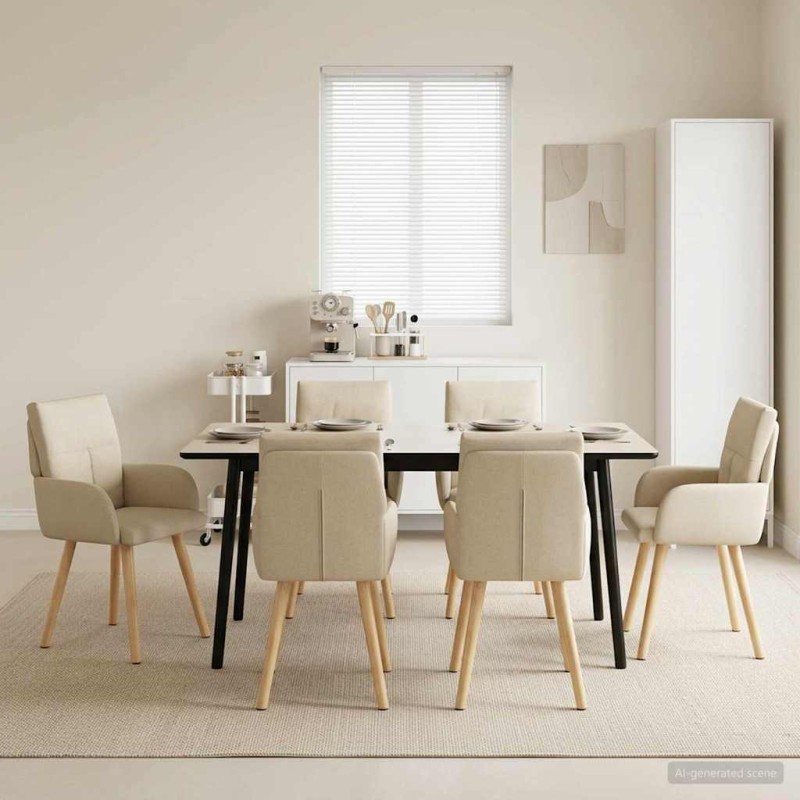 vidaXL Καρέκλες φαγητού 6 τμχ. Ύφασμα Κρεμ 60 x 56 x 96 εκ