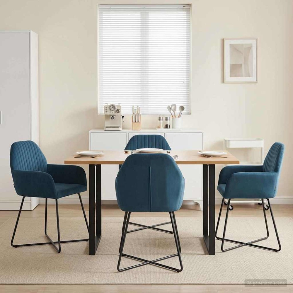 vidaXL Καρέκλες φαγητού 4 τμχ. Βελούδο Μπλε 55 x 50 x 84 εκ.
