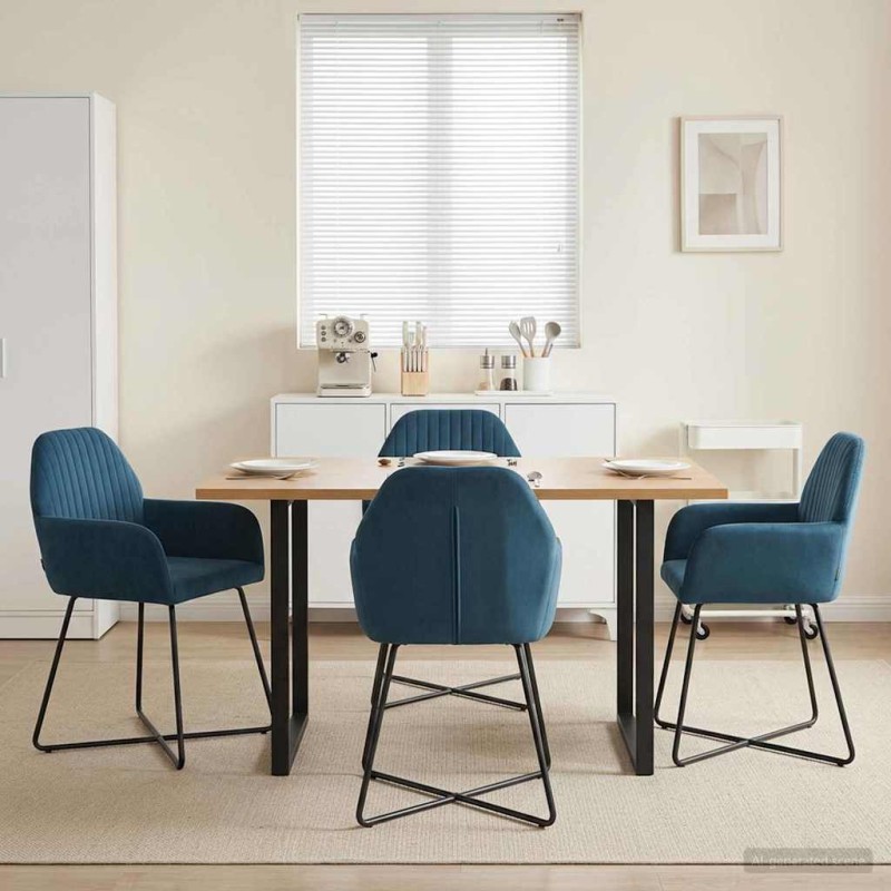 vidaXL Καρέκλες φαγητού 4 τμχ. Βελούδο Μπλε 55 x 50 x 84 εκ.