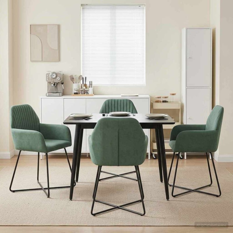 vidaXL Καρέκλες φαγητού 4 τμχ. Βελούδο Θαλασσί 55 x 50 x 84 εκ.