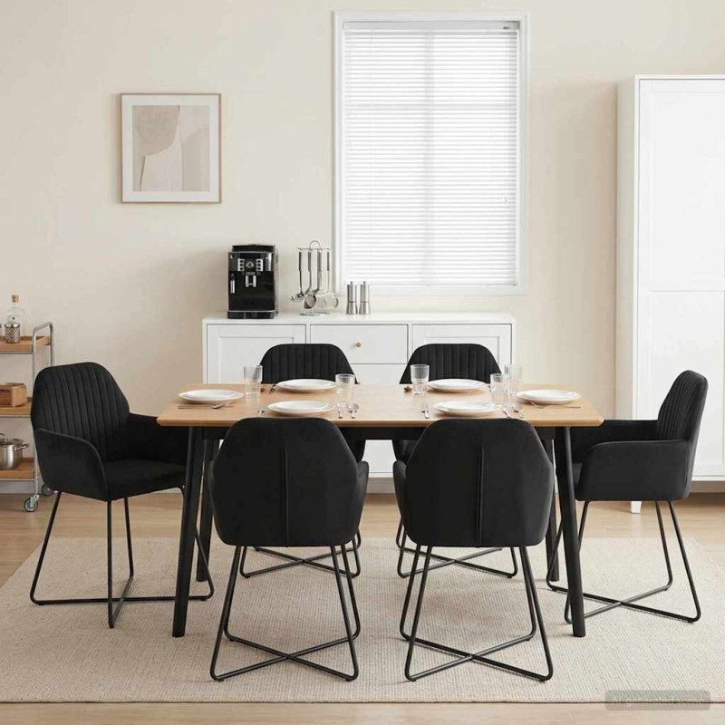 vidaXL Καρέκλες φαγητού 6 τμχ. Βελούδο Μαύρο 55 x 50 x 84 εκ.
