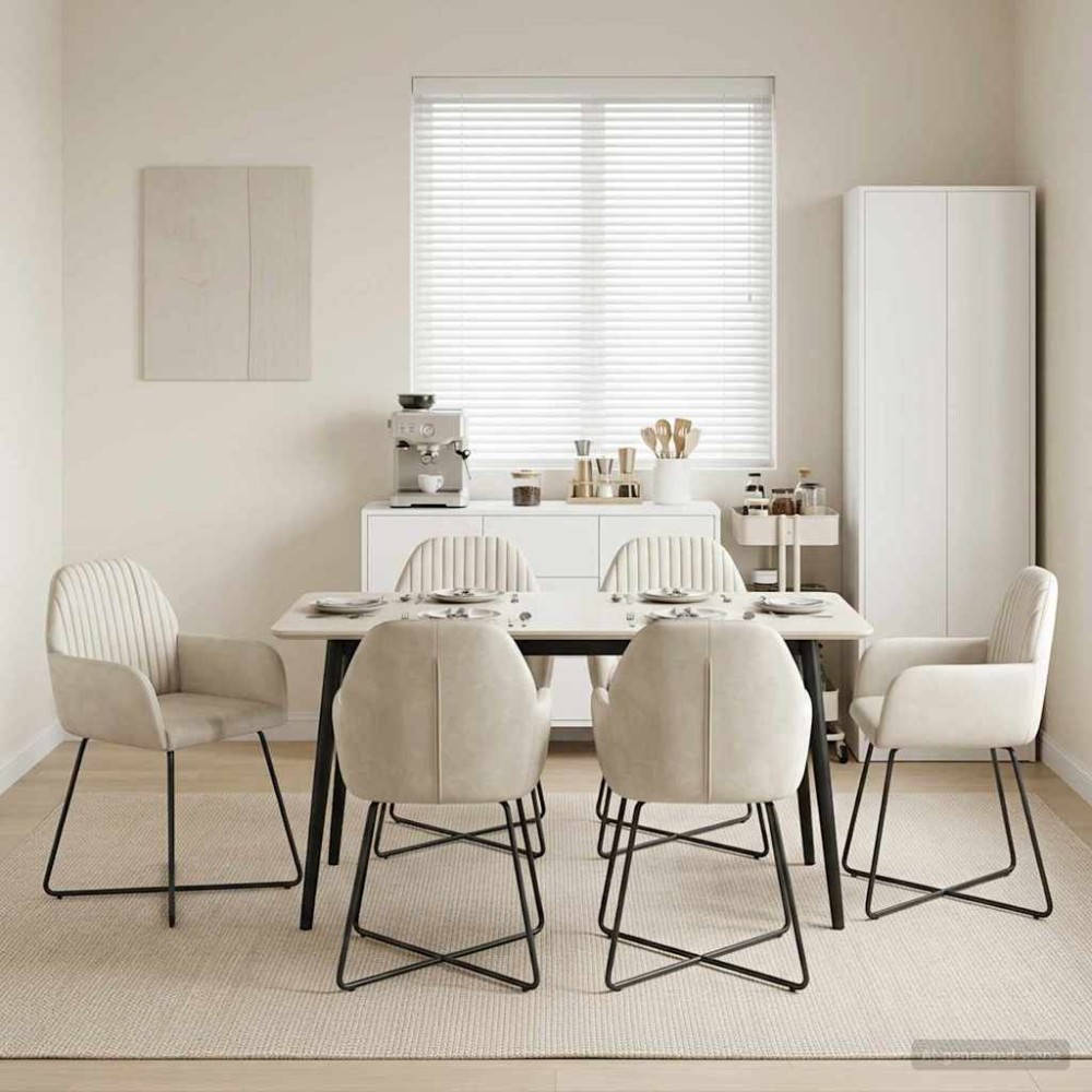 vidaXL Καρέκλες φαγητού 6 τμχ. Βελούδο Κρεμ 55 x 50 x 84 εκ.