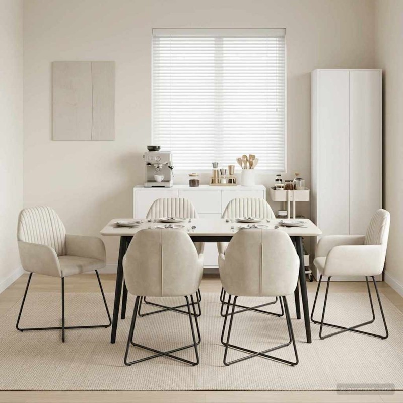 vidaXL Καρέκλες φαγητού 6 τμχ. Βελούδο Κρεμ 55 x 50 x 84 εκ.