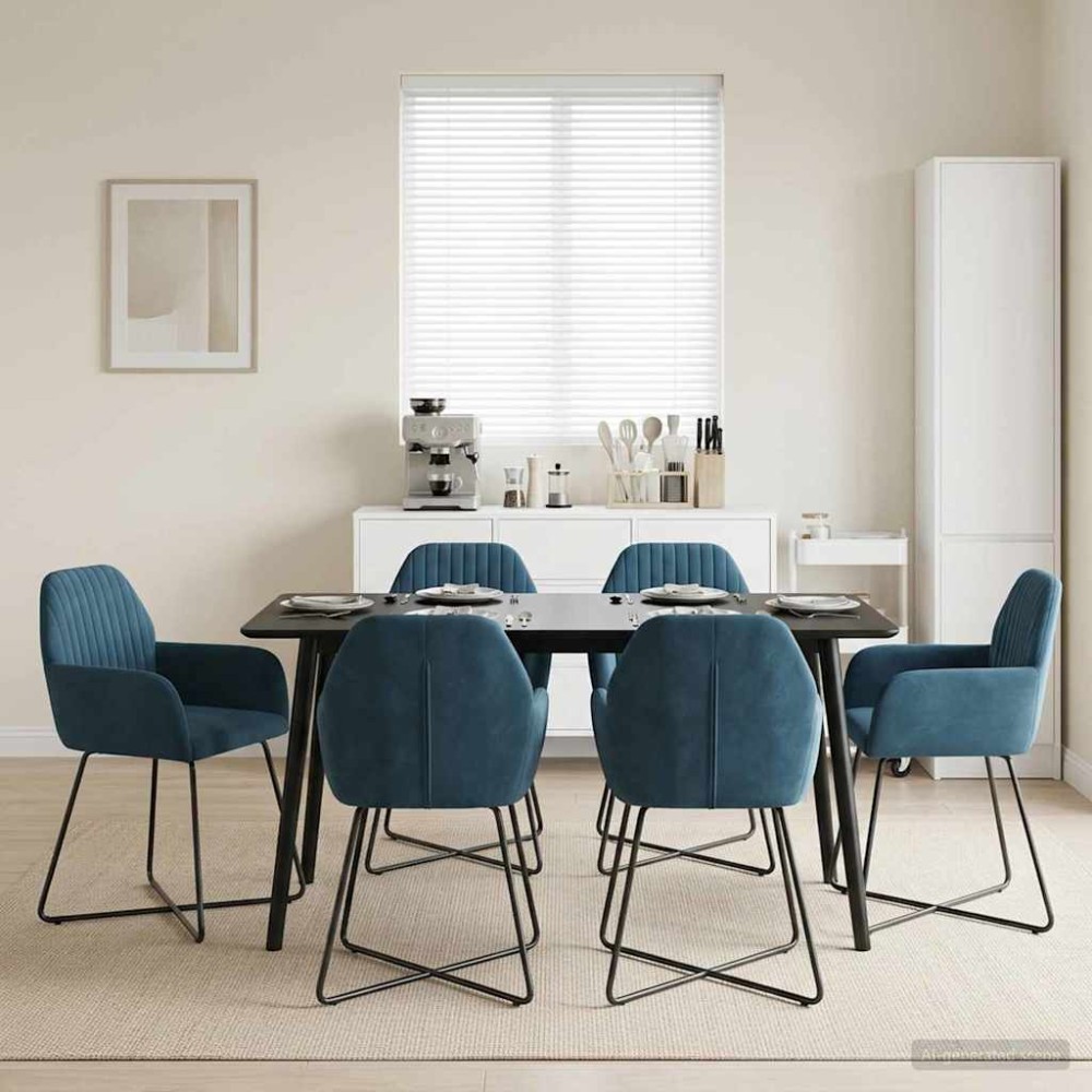 vidaXL Καρέκλες φαγητού 6 τμχ. Βελούδο Μπλε 55 x 50 x 84 εκ.