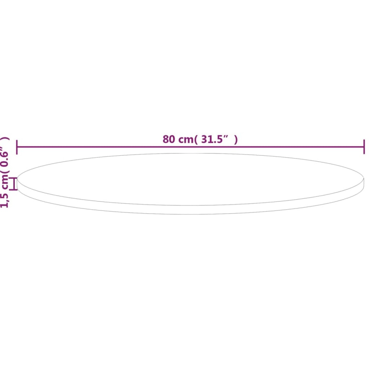 vidaXL Επιφάνεια Τραπεζιού Στρογγυλή Ø80x1,5 εκ. Μασίφ Ξύλο Δρυς