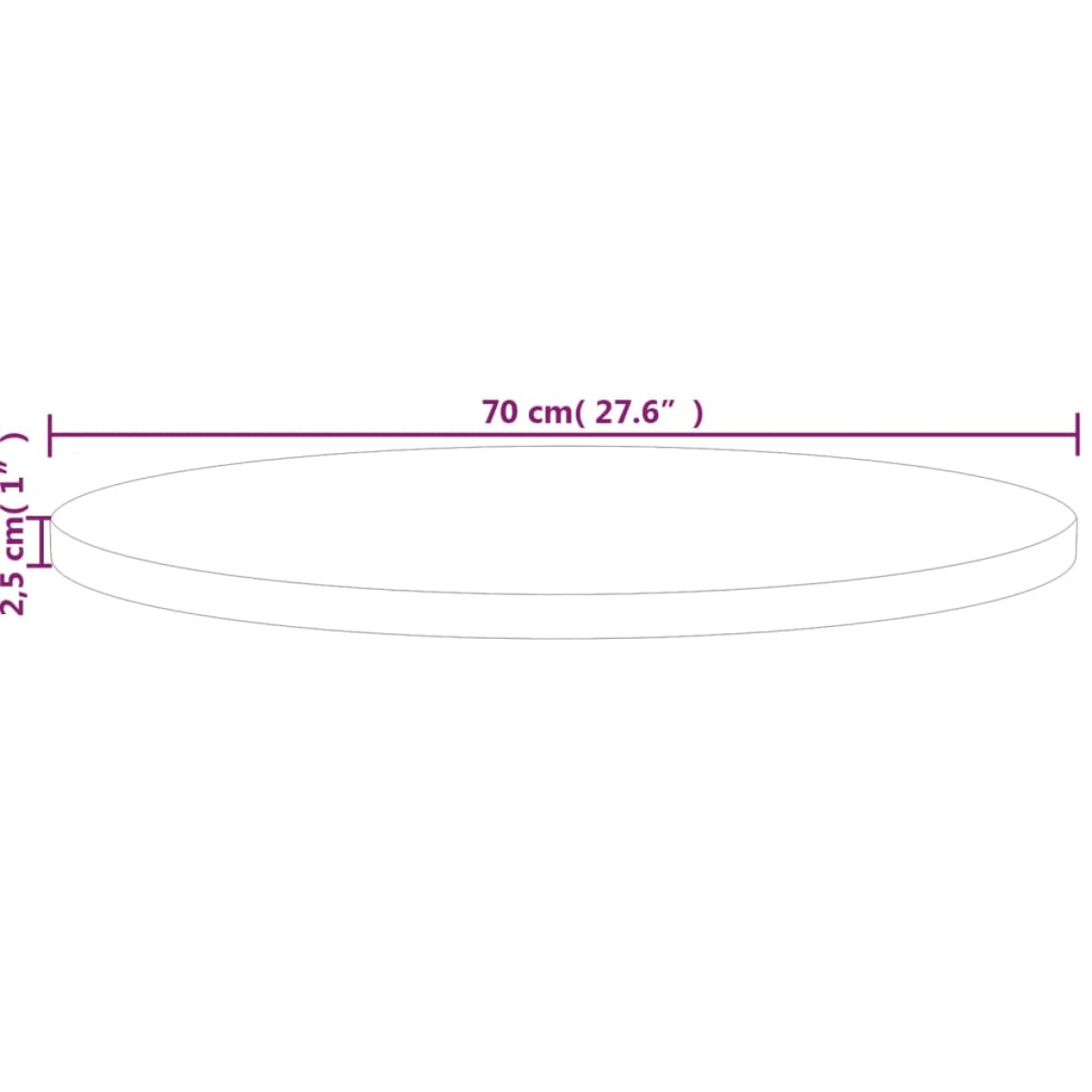 vidaXL Επιφάνεια Τραπεζιού Στρογγυλή Ø70 x 2,5 εκ. Μασίφ Ξύλο Δρυς