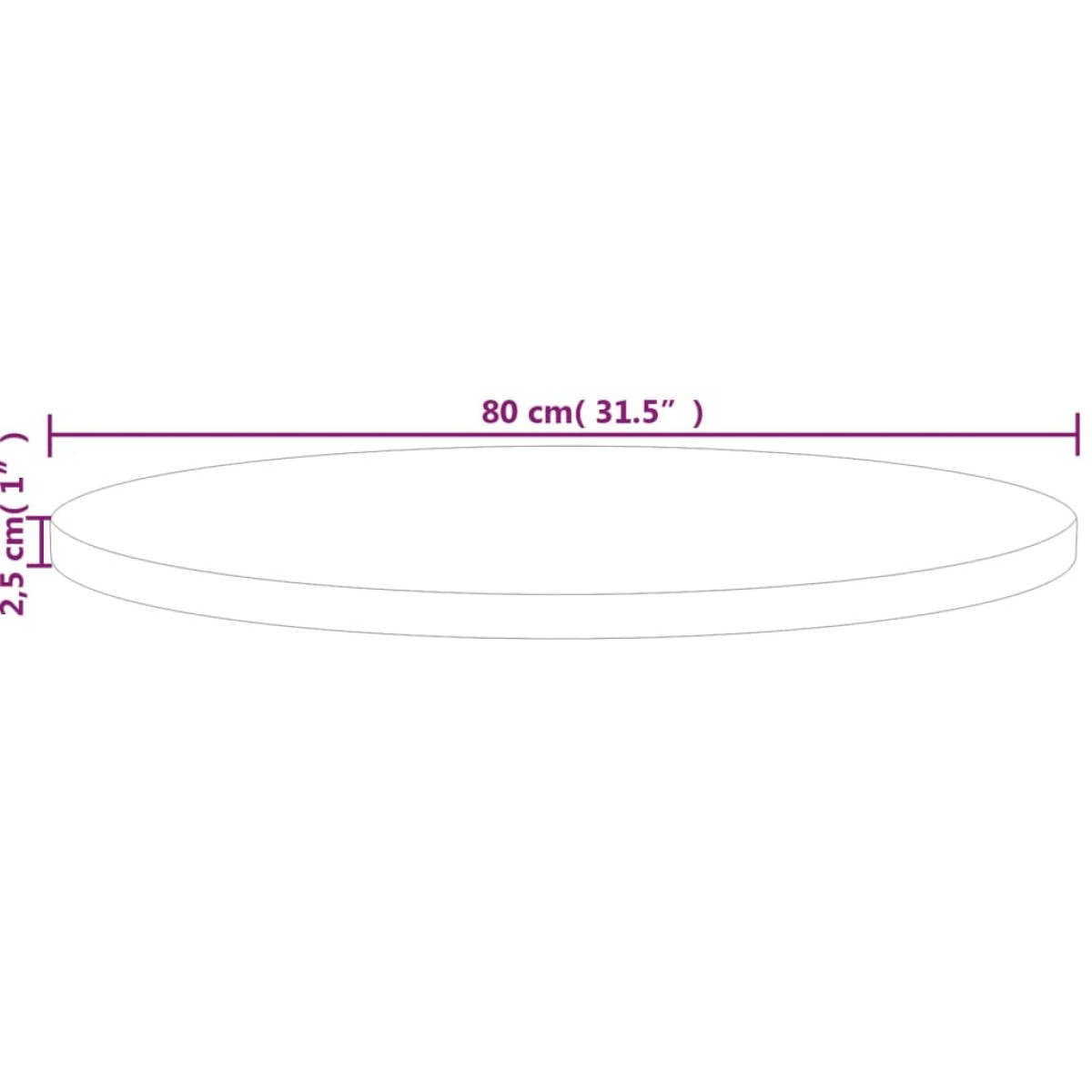 vidaXL Επιφάνεια Τραπεζιού Στρογγυλή Ø80x2,5 εκ. Μασίφ Ξύλο Δρυς