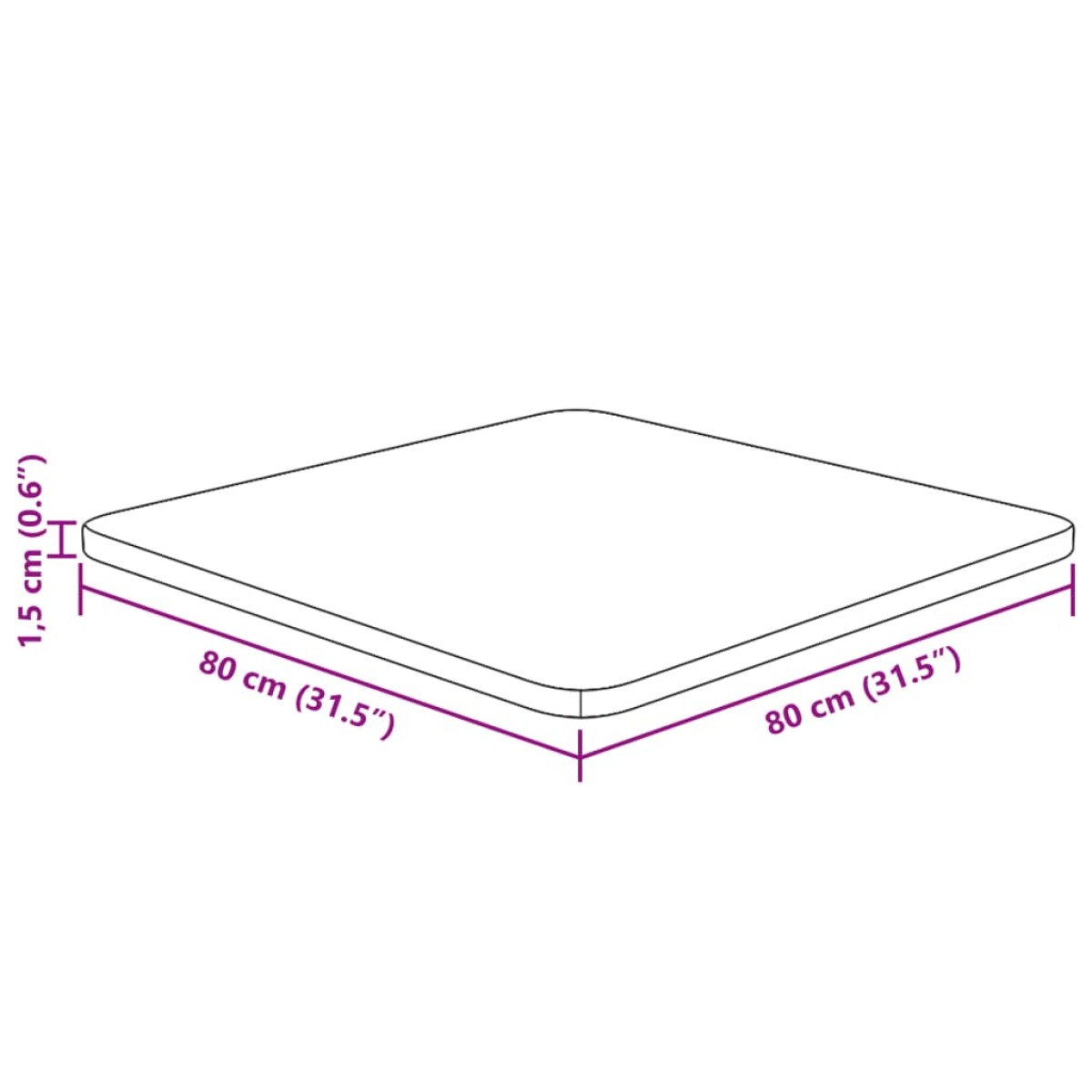 vidaXL Επιφάνεια Τραπεζιού Τετράγωνη 80x80x1,5 εκ. Μασίφ Ξύλο Δρυς