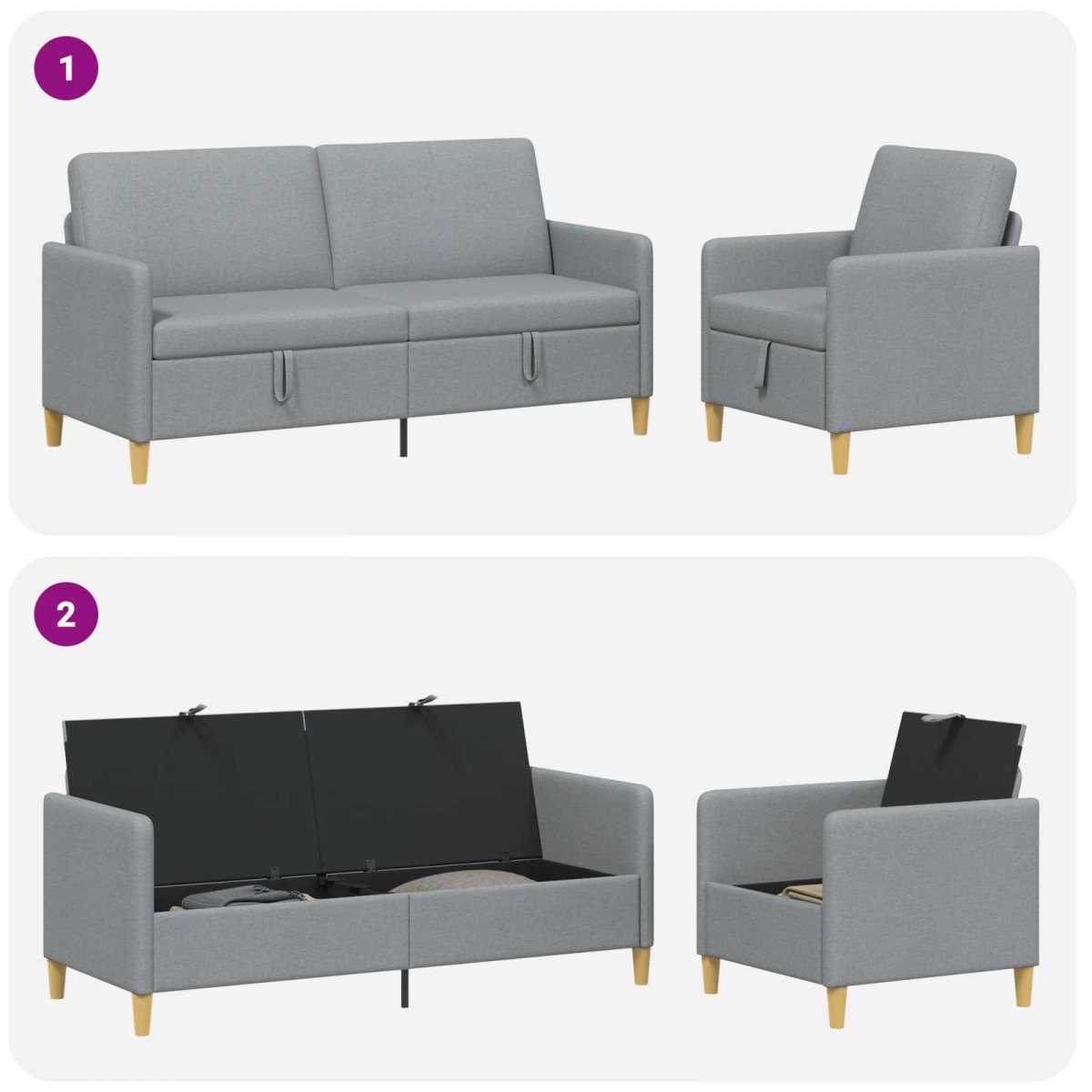 vidaXL Σαλονάκι Σετ Με Αποθηκευτικό Χώρο 2 pcs Ανοιχτό γκρι