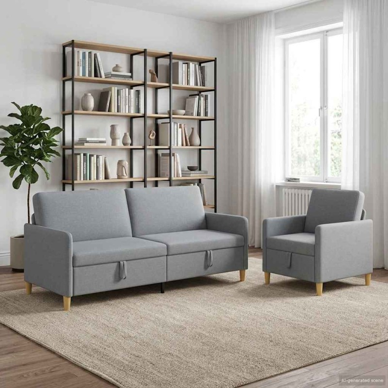 vidaXL Σαλονάκι Σετ Με Αποθηκευτικό Χώρο 2 τμχ. Ανοιχτό γκρι