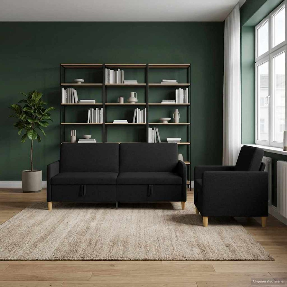 vidaXL Σαλονάκι Σετ Με Αποθηκευτικό Χώρο 2 τμχ. Μαύρο Πολυεστέρας