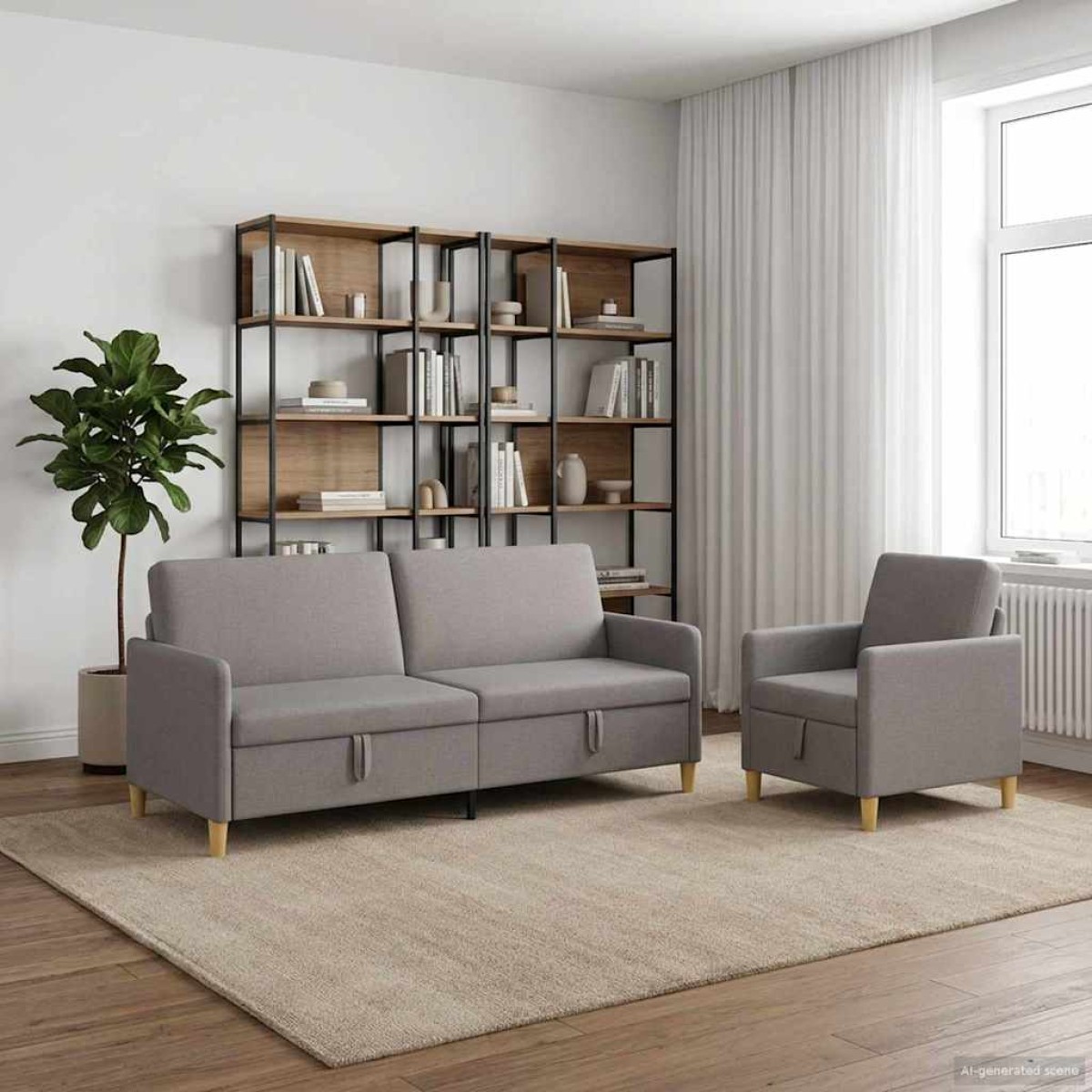 vidaXL Σαλονάκι Σετ Με Αποθηκευτικό Χώρο 2 τμχ. Taupe Πολυεστέρας