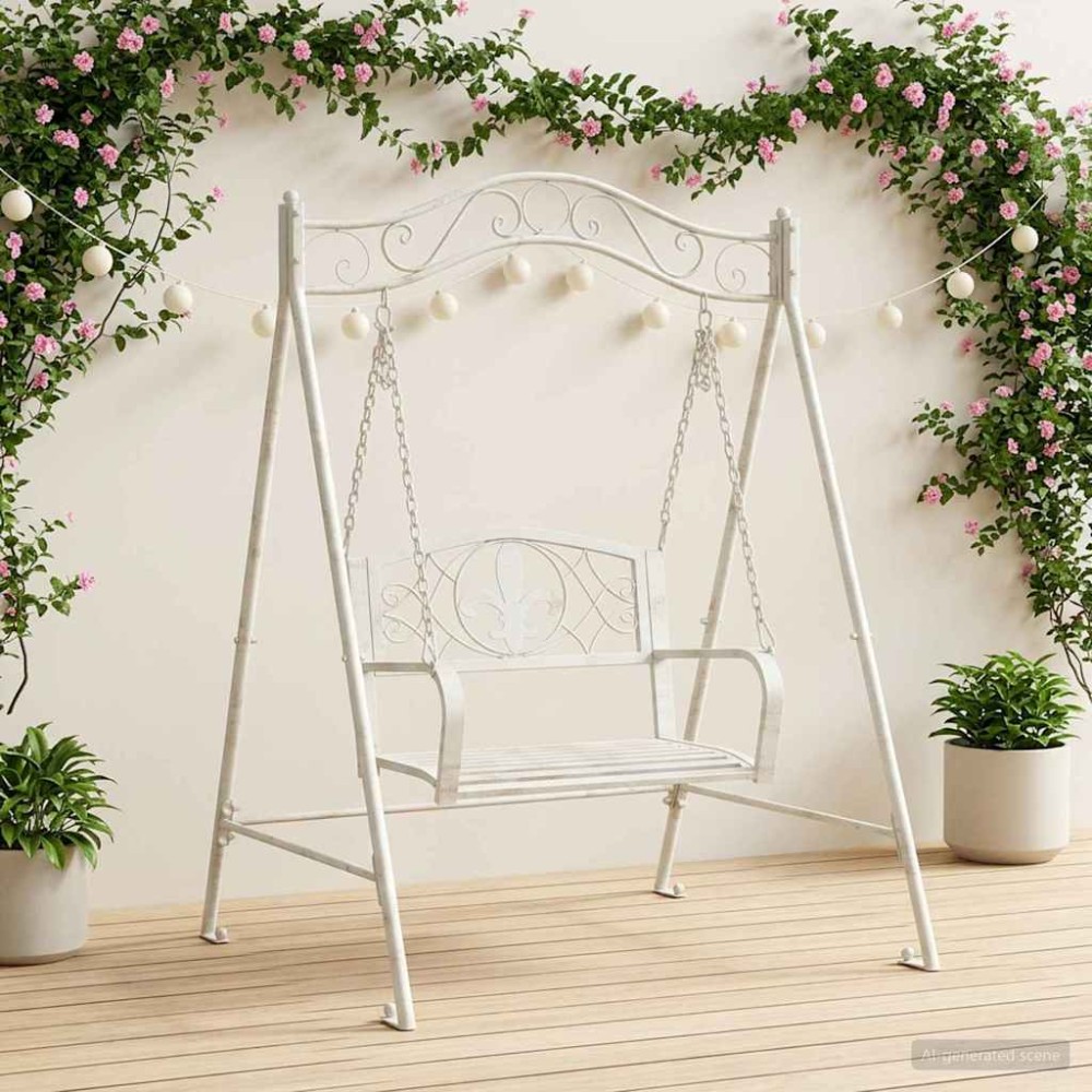 vidaXL Πάγκος Κούνια Ατσάλι 113 x 121,5 x 168 εκ. Αντίκες Λευκό
