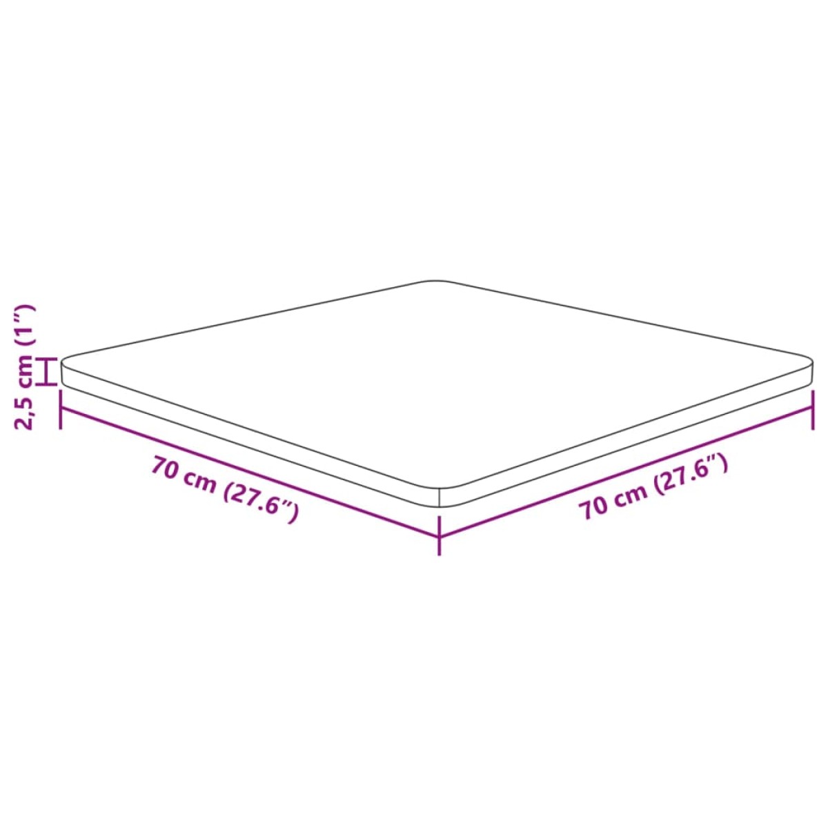 vidaXL Επιφάνεια Τραπεζιού Τετράγωνη 70x70x2,5 εκ. Μασίφ Ξύλο Δρυς